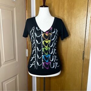 Junk Food Clothing Black Tee with Colorful 'Amour' Design